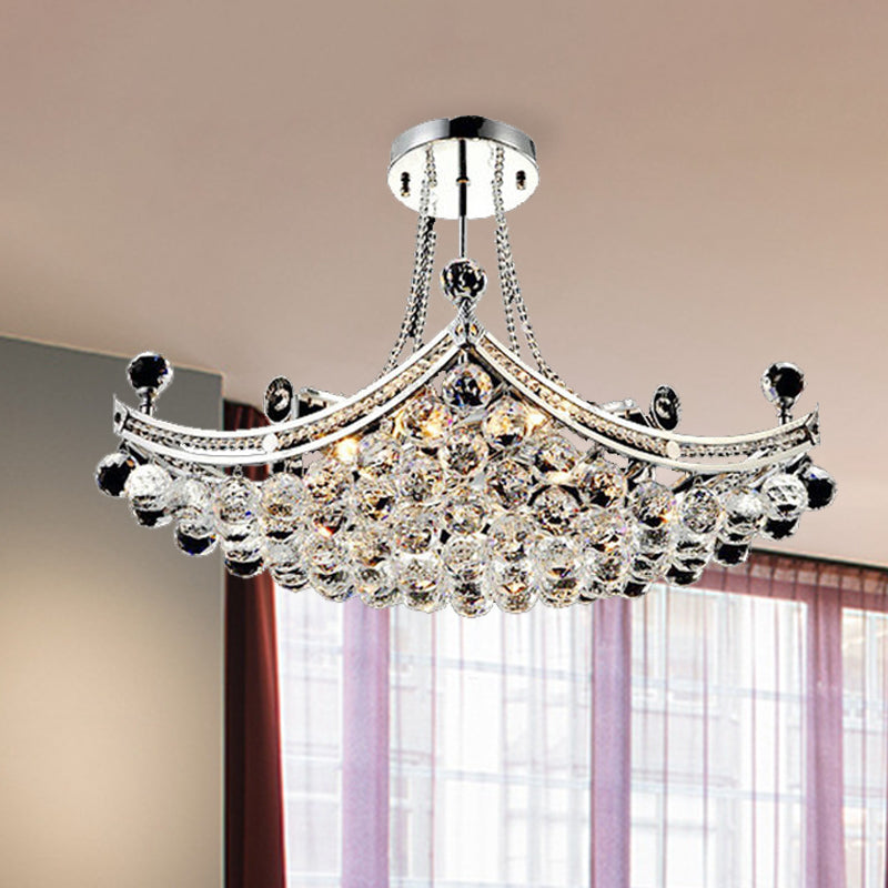 Chrome 6 Lights Semi Flush Light Modern Crystal Boat Shaped Semi-Flush Mount Ceiling Fixture Chrome Clearhalo 'Ceiling Lights' 'Close To Ceiling Lights' 'Close to ceiling' 'Semi-flushmount' Lighting' 266851