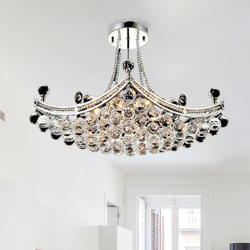 Chrome 6 Lights Semi Flush Light Modern Crystal Boat Shaped Semi-Flush Mount Ceiling Fixture Clearhalo 'Ceiling Lights' 'Close To Ceiling Lights' 'Close to ceiling' 'Semi-flushmount' Lighting' 266852