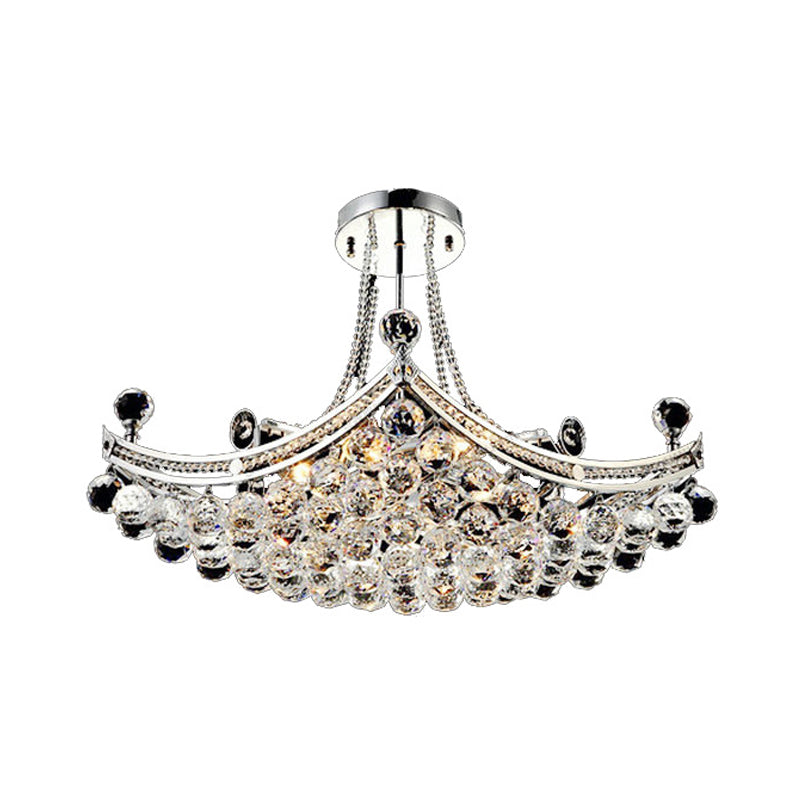 Chrome 6 Lights Semi Flush Light Modern Crystal Boat Shaped Semi-Flush Mount Ceiling Fixture Clearhalo 'Ceiling Lights' 'Close To Ceiling Lights' 'Close to ceiling' 'Semi-flushmount' Lighting' 266855