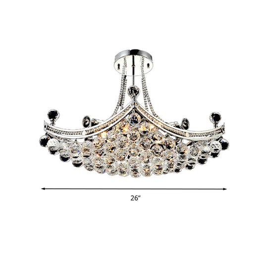 Chrome 6 Lights Semi Flush Light Modern Crystal Boat Shaped Semi-Flush Mount Ceiling Fixture Clearhalo 'Ceiling Lights' 'Close To Ceiling Lights' 'Close to ceiling' 'Semi-flushmount' Lighting' 266856