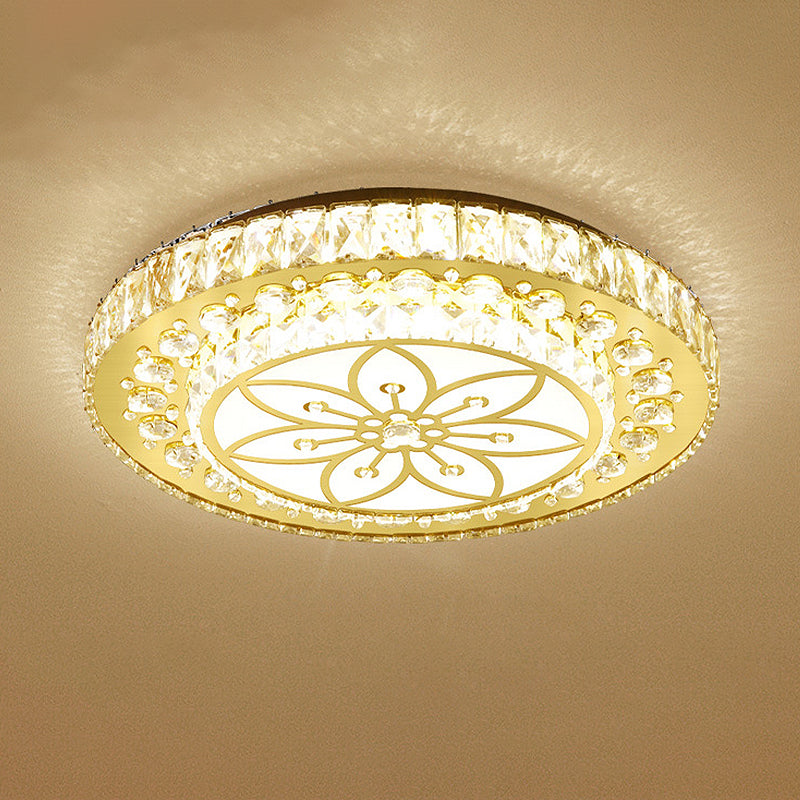 Modern 2-Tier Round Flush Ceiling Light Golden Crystal LED Flushmount Lighting, Third Gear Gold Clearhalo 'Ceiling Lights' 'Close To Ceiling Lights' 'Close to ceiling' 'Flush mount' Lighting' 266858