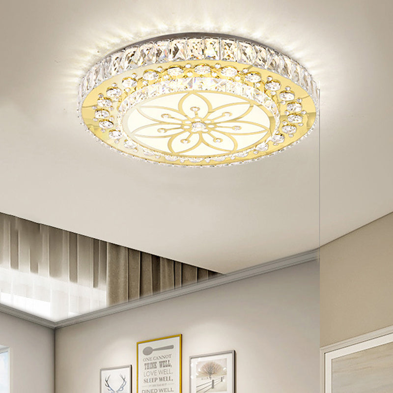 Modern 2-Tier Round Flush Ceiling Light Golden Crystal LED Flushmount Lighting, Third Gear Clearhalo 'Ceiling Lights' 'Close To Ceiling Lights' 'Close to ceiling' 'Flush mount' Lighting' 266859