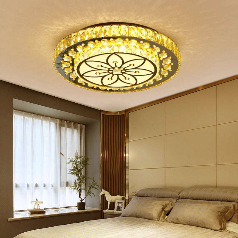 Modern 2-Tier Round Flush Ceiling Light Golden Crystal LED Flushmount Lighting, Third Gear Clearhalo 'Ceiling Lights' 'Close To Ceiling Lights' 'Close to ceiling' 'Flush mount' Lighting' 266860