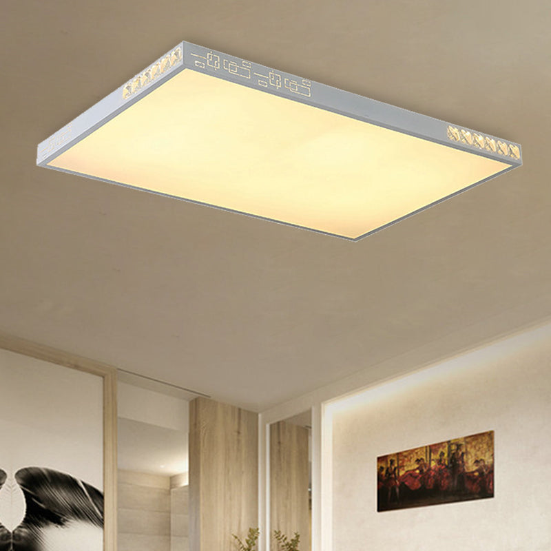 LED Flush Mounted Simple K9 Crystal White Ceiling Light with Rectangle/Round Acrylic Shade, 16"/19.5"/23.5" Wide Clearhalo 'Ceiling Lights' 'Close To Ceiling Lights' 'Close to ceiling' 'Flush mount' Lighting' 266888