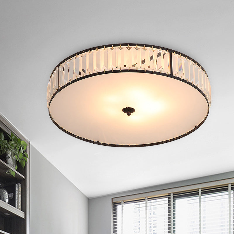 14"/21.5" W White 3/5 Lights Ceiling Mount Simple Style Crystal Drum Flush Light Fixture for Bedroom White Clearhalo 'Ceiling Lights' 'Close To Ceiling Lights' 'Close to ceiling' 'Flush mount' Lighting' 266892