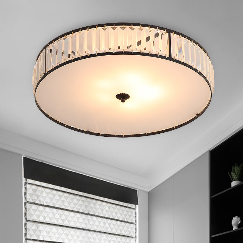 14"/21.5" W White 3/5 Lights Ceiling Mount Simple Style Crystal Drum Flush Light Fixture for Bedroom Clearhalo 'Ceiling Lights' 'Close To Ceiling Lights' 'Close to ceiling' 'Flush mount' Lighting' 266893