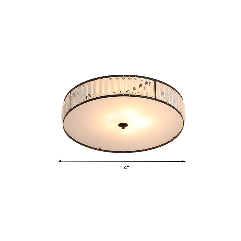 14"/21.5" W White 3/5 Lights Ceiling Mount Simple Style Crystal Drum Flush Light Fixture for Bedroom Clearhalo 'Ceiling Lights' 'Close To Ceiling Lights' 'Close to ceiling' 'Flush mount' Lighting' 266897