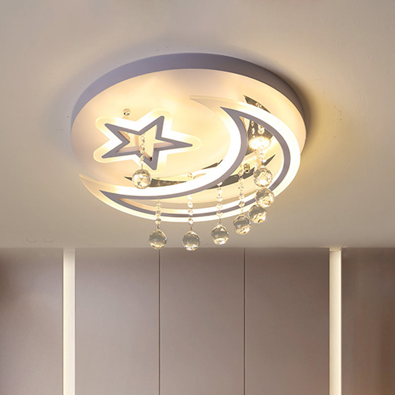 Star Moon Acrylic Flush Mount Modern White LED 16"/19.5" W Bedroom Ceiling Mounted Fixture in Warm/White Light White Clearhalo 'Ceiling Lights' 'Close To Ceiling Lights' 'Close to ceiling' 'Flush mount' Lighting' 266900