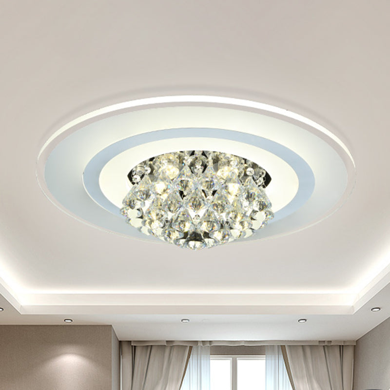 18"/23.5" W LED Round Flush Light Fixture Simple White Crystal Flush Mount Lighting for Living Room in Warm/White Light Clearhalo 'Ceiling Lights' 'Close To Ceiling Lights' 'Close to ceiling' 'Flush mount' Lighting' 266908