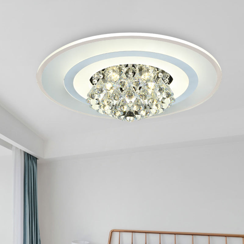 18"/23.5" W LED Round Flush Light Fixture Simple White Crystal Flush Mount Lighting for Living Room in Warm/White Light Clearhalo 'Ceiling Lights' 'Close To Ceiling Lights' 'Close to ceiling' 'Flush mount' Lighting' 266909