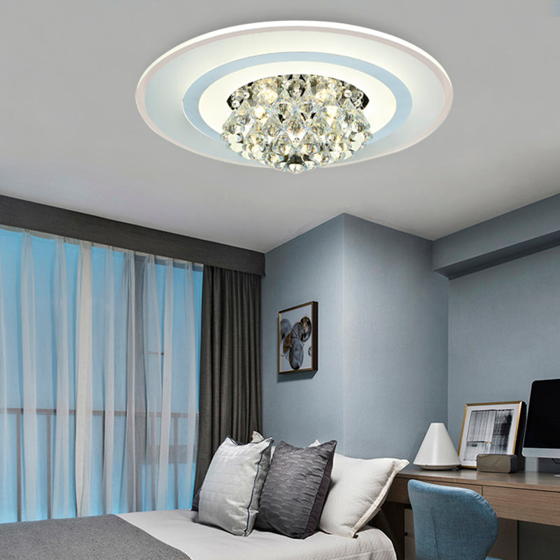 18"/23.5" W LED Round Flush Light Fixture Simple White Crystal Flush Mount Lighting for Living Room in Warm/White Light Clearhalo 'Ceiling Lights' 'Close To Ceiling Lights' 'Close to ceiling' 'Flush mount' Lighting' 266910