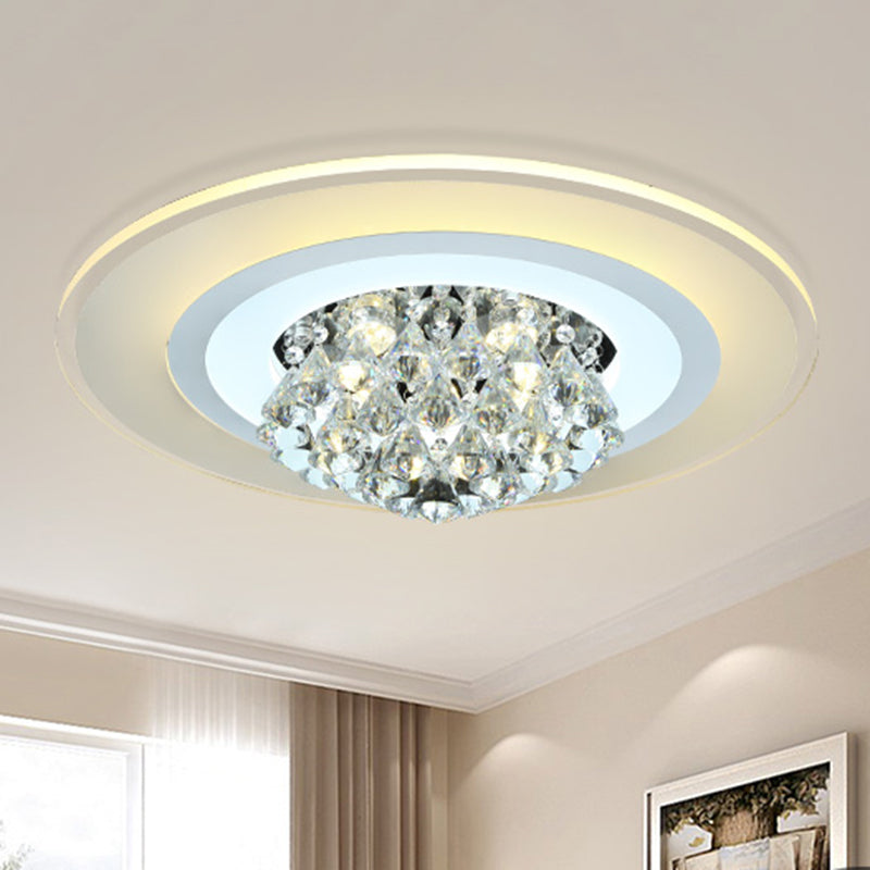 18"/23.5" W LED Round Flush Light Fixture Simple White Crystal Flush Mount Lighting for Living Room in Warm/White Light White 18" Warm Clearhalo 'Ceiling Lights' 'Close To Ceiling Lights' 'Close to ceiling' 'Flush mount' Lighting' 266911