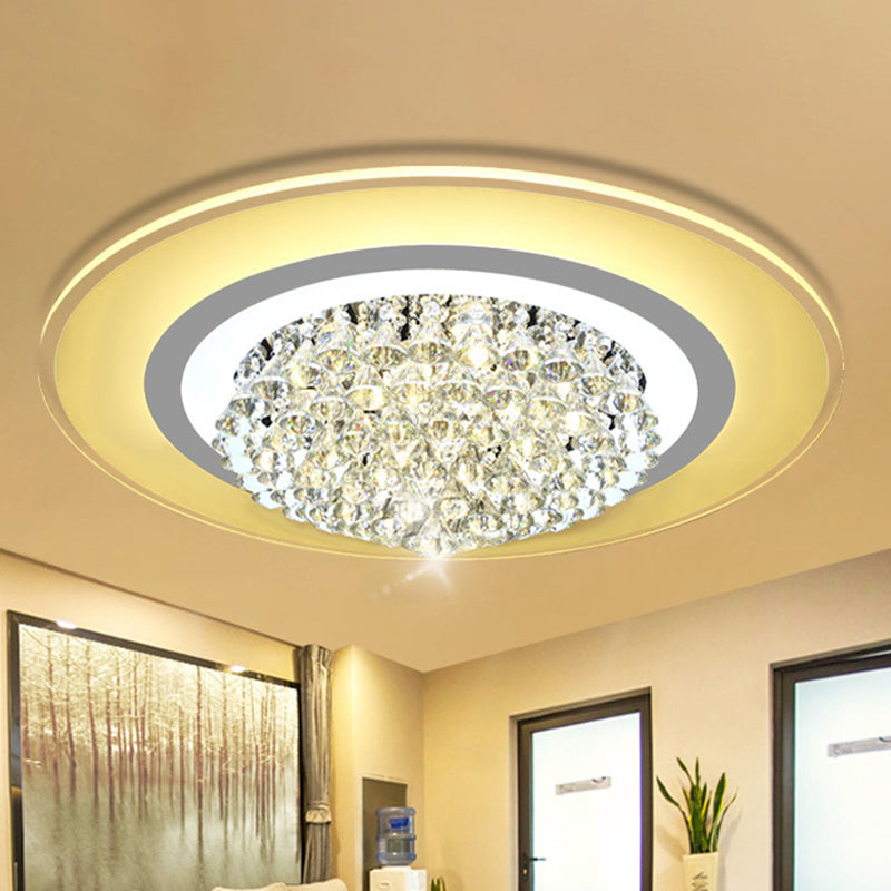 18"/23.5" W LED Round Flush Light Fixture Simple White Crystal Flush Mount Lighting for Living Room in Warm/White Light White 23.5" Clearhalo 'Ceiling Lights' 'Close To Ceiling Lights' 'Close to ceiling' 'Flush mount' Lighting' 266914