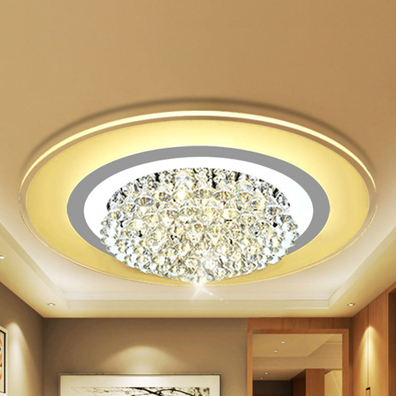 18"/23.5" W LED Round Flush Light Fixture Simple White Crystal Flush Mount Lighting for Living Room in Warm/White Light Clearhalo 'Ceiling Lights' 'Close To Ceiling Lights' 'Close to ceiling' 'Flush mount' Lighting' 266916