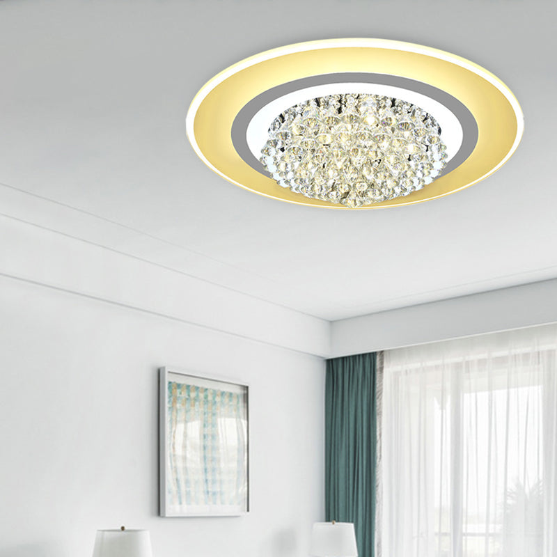 18"/23.5" W LED Round Flush Light Fixture Simple White Crystal Flush Mount Lighting for Living Room in Warm/White Light Clearhalo 'Ceiling Lights' 'Close To Ceiling Lights' 'Close to ceiling' 'Flush mount' Lighting' 266917