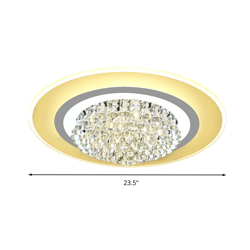 18"/23.5" W LED Round Flush Light Fixture Simple White Crystal Flush Mount Lighting for Living Room in Warm/White Light Clearhalo 'Ceiling Lights' 'Close To Ceiling Lights' 'Close to ceiling' 'Flush mount' Lighting' 266919