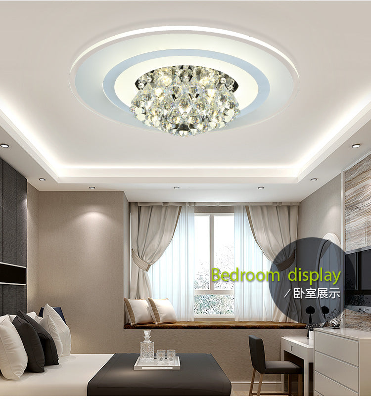 18"/23.5" W LED Round Flush Light Fixture Simple White Crystal Flush Mount Lighting for Living Room in Warm/White Light White 18" White Clearhalo 'Ceiling Lights' 'Close To Ceiling Lights' 'Close to ceiling' 'Flush mount' Lighting' 266921