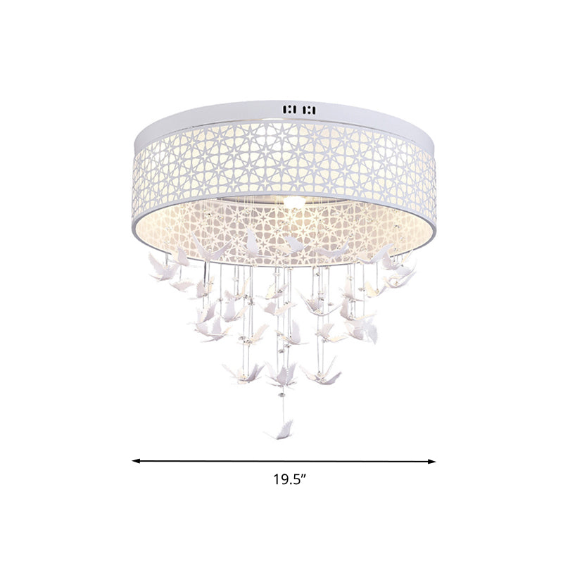 16"/19.5"/23.5" W White Angel/Crystal Bead Flush Mount Fixture Simple Metal LED Bedroom Flush Light Clearhalo 'Ceiling Lights' 'Close To Ceiling Lights' 'Close to ceiling' 'Flush mount' Lighting' 266956