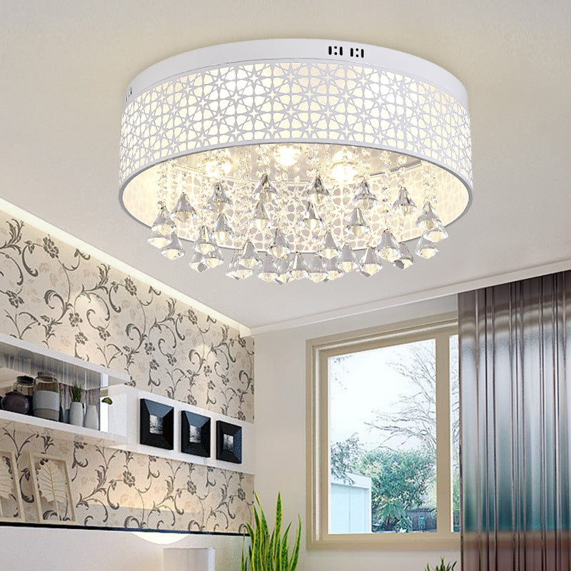 16"/19.5"/23.5" W White Angel/Crystal Bead Flush Mount Fixture Simple Metal LED Bedroom Flush Light White 23.5" Crystal Bead Clearhalo 'Ceiling Lights' 'Close To Ceiling Lights' 'Close to ceiling' 'Flush mount' Lighting' 266973