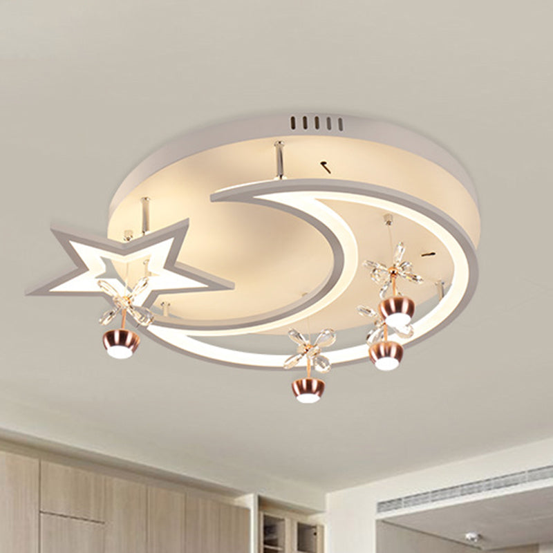 16.5"/20.5"/24.5" W LED Acrylic Flush Ceiling Light Modern Style White Star Moon Bedroom Flush Mount Lamp in White/3 Color Light White Clearhalo 'Ceiling Lights' 'Close To Ceiling Lights' 'Close to ceiling' 'Flush mount' Lighting' 266974