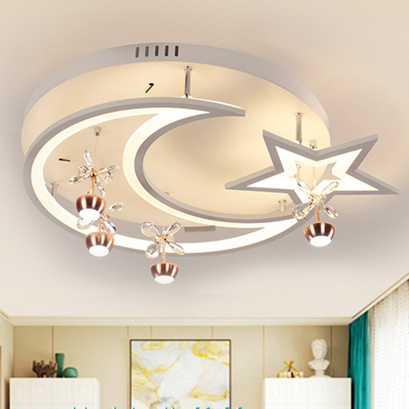 16.5"/20.5"/24.5" W LED Acrylic Flush Ceiling Light Modern Style White Star Moon Bedroom Flush Mount Lamp in White/3 Color Light Clearhalo 'Ceiling Lights' 'Close To Ceiling Lights' 'Close to ceiling' 'Flush mount' Lighting' 266975