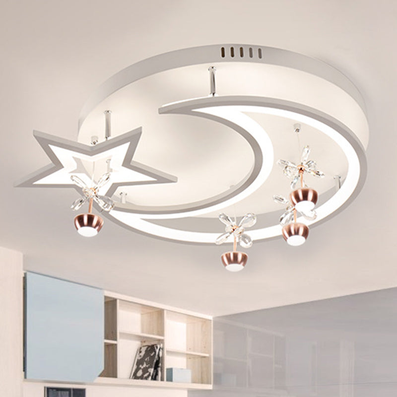 16.5"/20.5"/24.5" W LED Acrylic Flush Ceiling Light Modern Style White Star Moon Bedroom Flush Mount Lamp in White/3 Color Light White White Clearhalo 'Ceiling Lights' 'Close To Ceiling Lights' 'Close to ceiling' 'Flush mount' Lighting' 266976