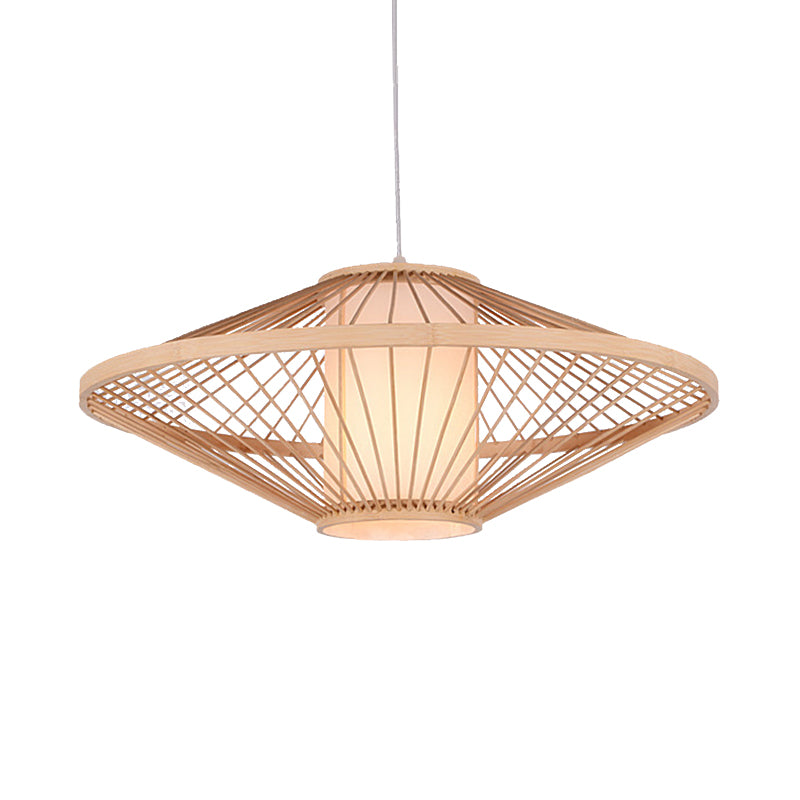 19.5"/23.5" Dia Saucer Suspended Lamp Modern Style Bamboo 1-Bulb Black/Beige Hanging Light Fixture for Living Room Clearhalo 'Ceiling Lights' 'Pendant Lights' 'Pendants' Lighting' 267242