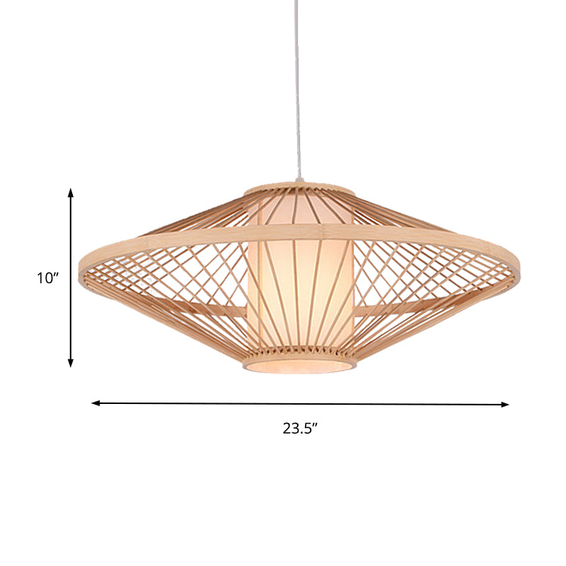 19.5"/23.5" Dia Saucer Suspended Lamp Modern Style Bamboo 1-Bulb Black/Beige Hanging Light Fixture for Living Room Clearhalo 'Ceiling Lights' 'Pendant Lights' 'Pendants' Lighting' 267244