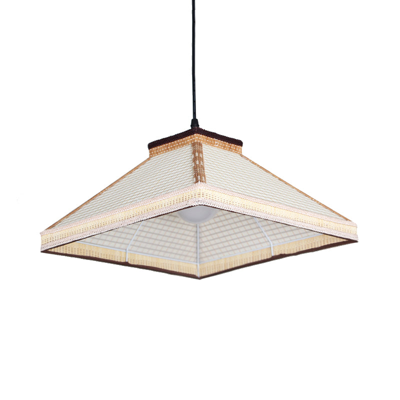 Chinese Pyramid Hanging Ceiling Light Bamboo/Rattan 1 Light Restaurant Pendant Lamp in White/Ivory/Brown Clearhalo 'Ceiling Lights' 'Pendant Lights' 'Pendants' Lighting' 267247