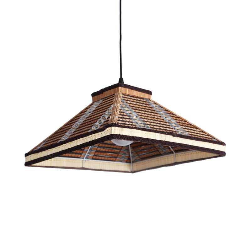 Chinese Pyramid Hanging Ceiling Light Bamboo/Rattan 1 Light Restaurant Pendant Lamp in White/Ivory/Brown Clearhalo 'Ceiling Lights' 'Pendant Lights' 'Pendants' Lighting' 267248