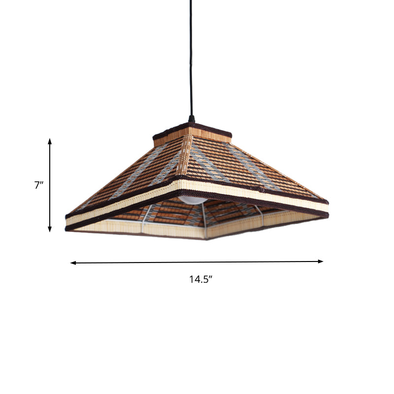 Chinese Pyramid Hanging Ceiling Light Bamboo/Rattan 1 Light Restaurant Pendant Lamp in White/Ivory/Brown Clearhalo 'Ceiling Lights' 'Pendant Lights' 'Pendants' Lighting' 267249