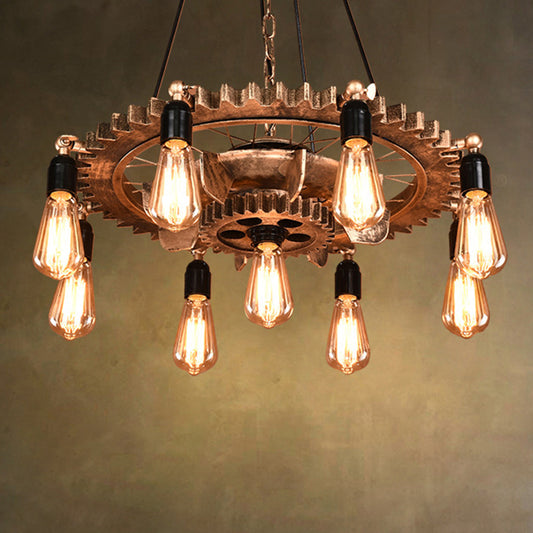 Industrial Pendant Chandelier 9 Heads Iron Gear Pendant Light Fixtures for Restaurant Kitchen Table Bronze Clearhalo 'Cast Iron' 'Ceiling Lights' 'Chandeliers' 'Industrial Chandeliers' 'Industrial' 'Metal' 'Middle Century Chandeliers' 'Rustic Chandeliers' 'Tiffany' Lighting' 267257