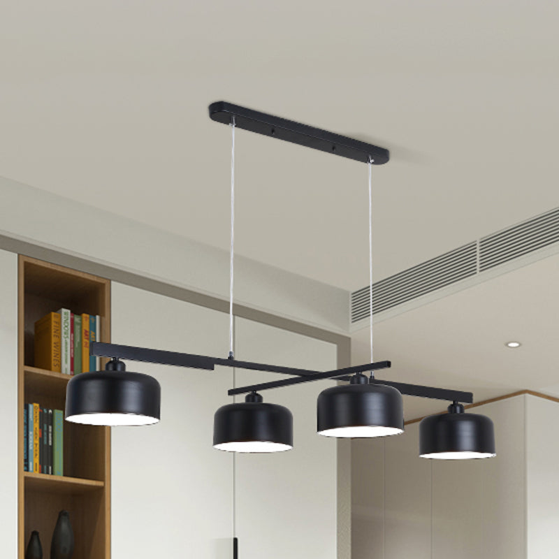 Modern Drum Shade Rotatable Chandelier 4 Lights Metallic Hanging Light in Black Black Clearhalo 'Ceiling Lights' 'Island Lights' Lighting' 267422