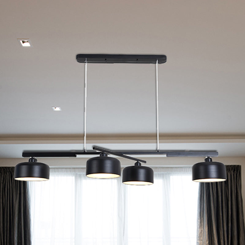 Modern Drum Shade Rotatable Chandelier 4 Lights Metallic Hanging Light in Black Clearhalo 'Ceiling Lights' 'Island Lights' Lighting' 267423