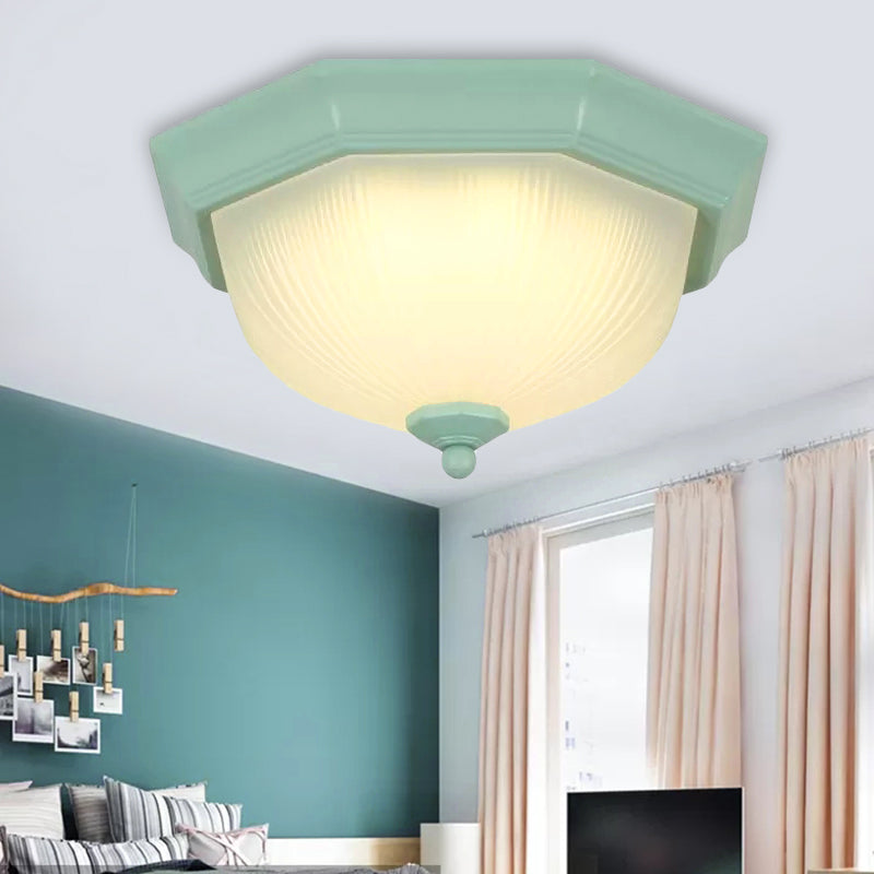 Dome Shaped Flush Ceiling Light Macaron Style Ridge Glass Ceiling Fixture for Balcony Green Clearhalo 'Ceiling Lights' 'Close To Ceiling Lights' 'Close to ceiling' 'Flush mount' Lighting' 267424