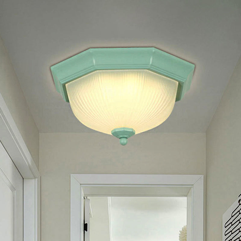 Dome Shaped Flush Ceiling Light Macaron Style Ridge Glass Ceiling Fixture for Balcony Clearhalo 'Ceiling Lights' 'Close To Ceiling Lights' 'Close to ceiling' 'Flush mount' Lighting' 267425