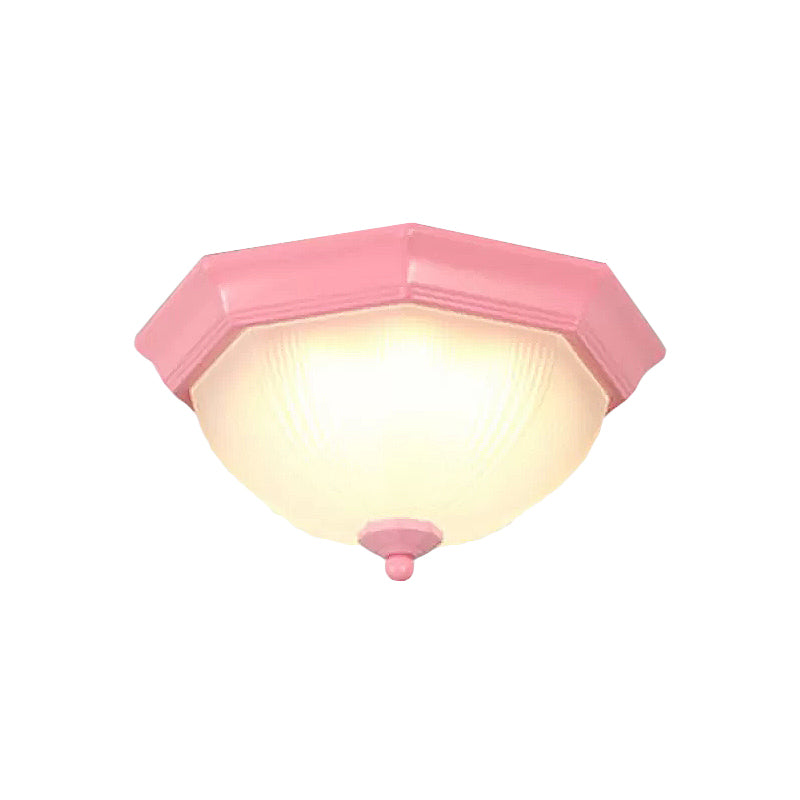 Dome Shaped Flush Ceiling Light Macaron Style Ridge Glass Ceiling Fixture for Balcony Pink Clearhalo 'Ceiling Lights' 'Close To Ceiling Lights' 'Close to ceiling' 'Flush mount' Lighting' 267431