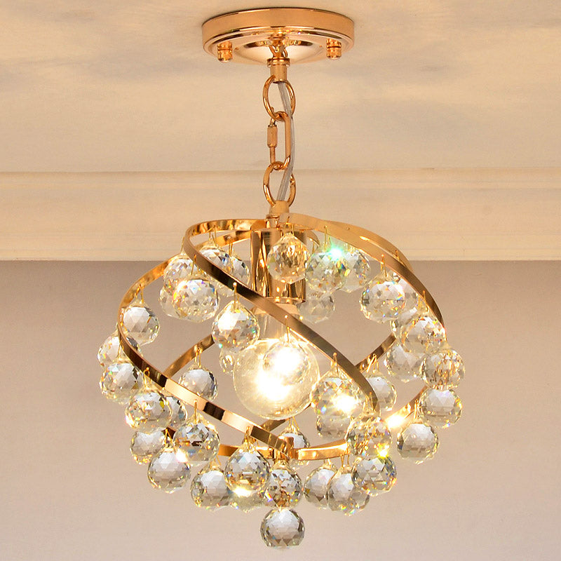 1 Light Orb Pendant Lighting Industrial Gold Clear Crystal Hanging Ceiling Light for Foyer Gold Clearhalo 'Ceiling Lights' 'Chandeliers' 'Glass shade' 'Glass' 'Modern Pendants' 'Modern' 'Pendant Lights' 'Pendants' Lighting' 267441