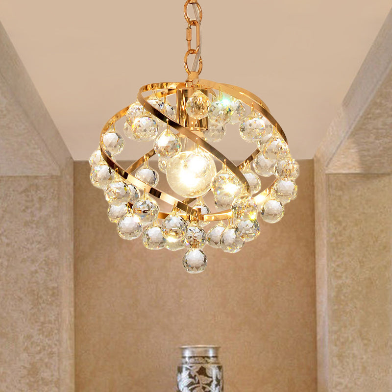 1 Light Orb Pendant Lighting Industrial Gold Clear Crystal Hanging Ceiling Light for Foyer Clearhalo 'Ceiling Lights' 'Chandeliers' 'Glass shade' 'Glass' 'Modern Pendants' 'Modern' 'Pendant Lights' 'Pendants' Lighting' 267443
