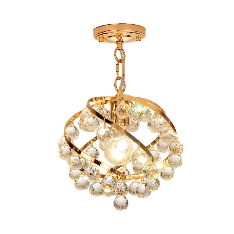 1 Light Orb Pendant Lighting Industrial Gold Clear Crystal Hanging Ceiling Light for Foyer Clearhalo 'Ceiling Lights' 'Chandeliers' 'Glass shade' 'Glass' 'Modern Pendants' 'Modern' 'Pendant Lights' 'Pendants' Lighting' 267444
