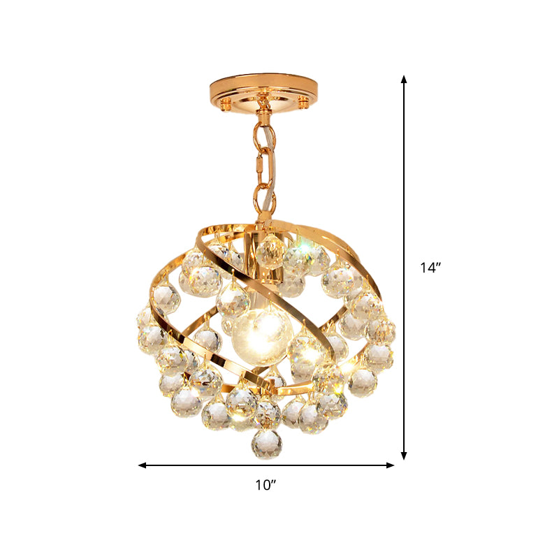 1 Light Orb Pendant Lighting Industrial Gold Clear Crystal Hanging Ceiling Light for Foyer Clearhalo 'Ceiling Lights' 'Chandeliers' 'Glass shade' 'Glass' 'Modern Pendants' 'Modern' 'Pendant Lights' 'Pendants' Lighting' 267445