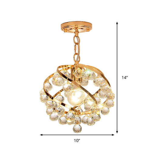 1 Light Orb Pendant Lighting Industrial Gold Clear Crystal Hanging Ceiling Light for Foyer Clearhalo 'Ceiling Lights' 'Chandeliers' 'Glass shade' 'Glass' 'Modern Pendants' 'Modern' 'Pendant Lights' 'Pendants' Lighting' 267445