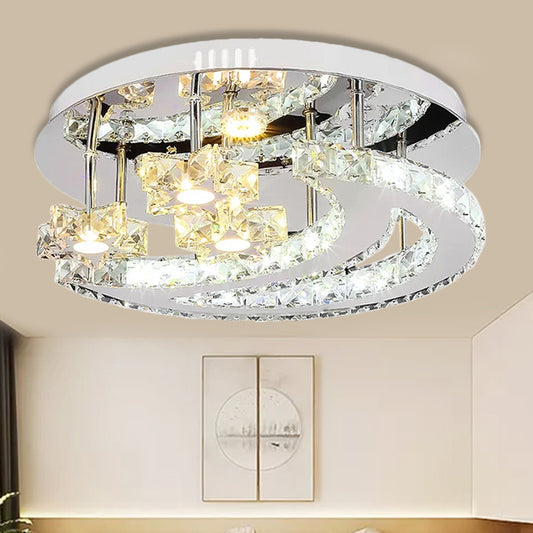 Luxurious Chrome Flush Mount Light Moon & Starry Metal LED Ceiling Lamp for Bedroom White Clearhalo 'Ceiling Lights' 'Close To Ceiling Lights' 'Close to ceiling' 'Semi-flushmount' Lighting' 267449