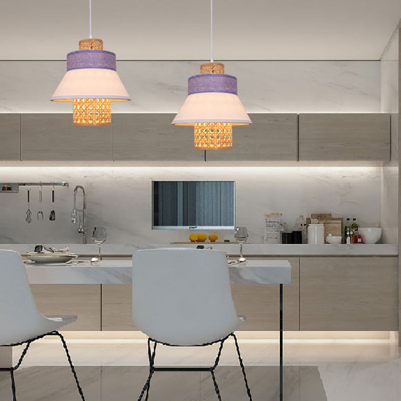 Modern 1 Bulb Suspension Pendant Green/Purple/Light Purple Cylinder Hanging Light Kit with Fabric Shade Clearhalo 'Ceiling Lights' 'Modern Pendants' 'Modern' 'Pendant Lights' 'Pendants' Lighting' 267471