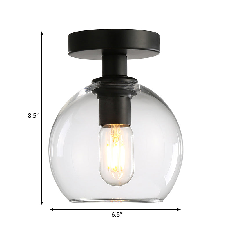 Global Corridor Semi Flush Light Clear Glass 1 Head Industrial Stylish Semi Mount Lighting in Black Finish Clearhalo 'Ceiling Lights' 'Close To Ceiling Lights' 'Close to ceiling' 'Semi-flushmount' Lighting' 267481