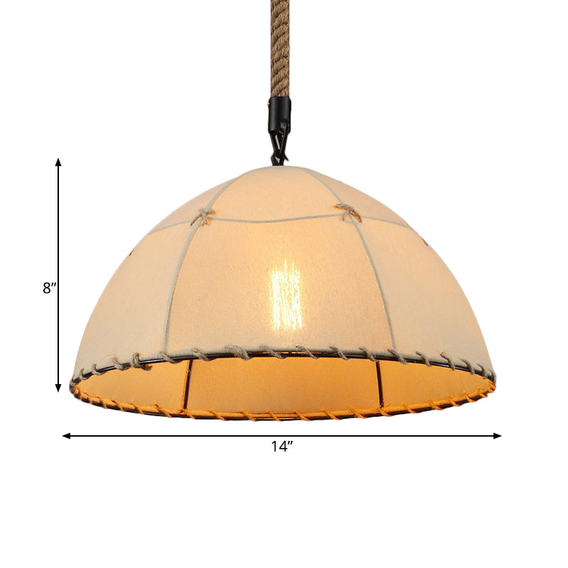 1 Light Hanging Light Kit Traditional Domed Fabric Suspension Pendant in Beige for Restaurant Clearhalo 'Ceiling Lights' 'Pendant Lights' 'Pendants' Lighting' 267483