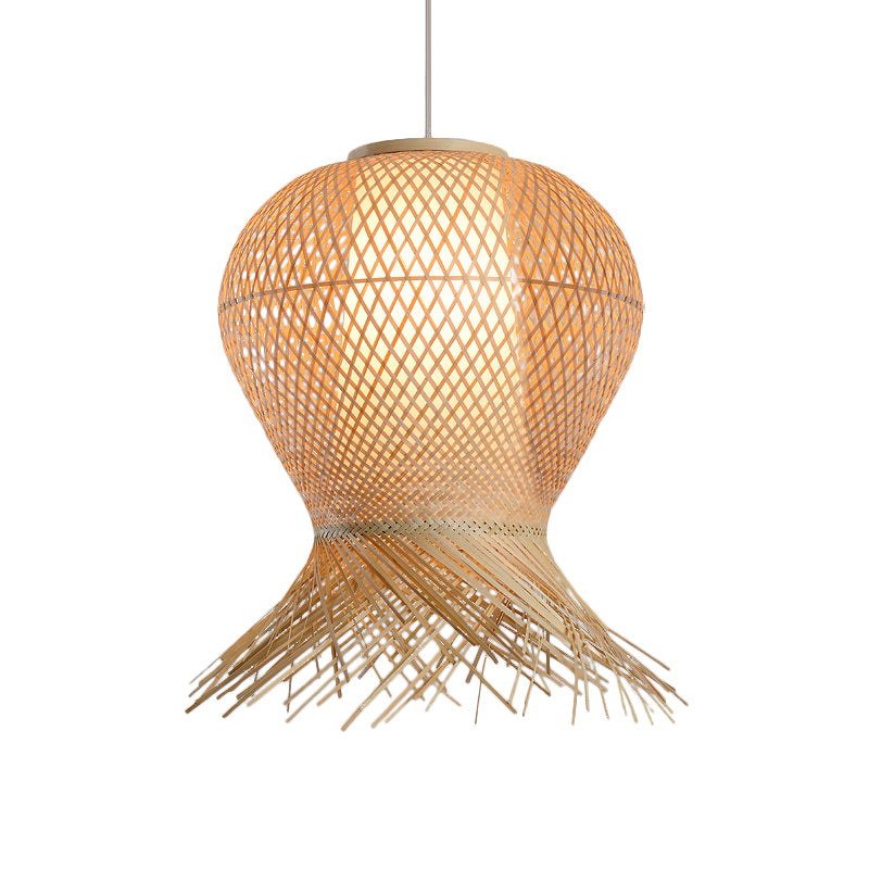 Woven Pendant Lighting Traditional Bamboo 1 Bulb 12"/16"/19.5" Wide Beige Hanging Lamp Kit for Living Room Clearhalo 'Ceiling Lights' 'Pendant Lights' 'Pendants' Lighting' 267487