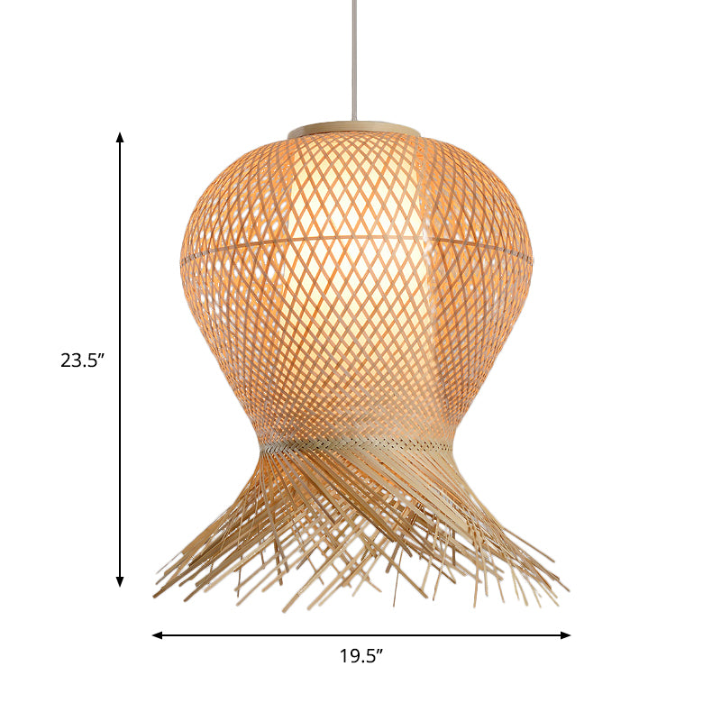 Woven Pendant Lighting Traditional Bamboo 1 Bulb 12"/16"/19.5" Wide Beige Hanging Lamp Kit for Living Room Clearhalo 'Ceiling Lights' 'Pendant Lights' 'Pendants' Lighting' 267488