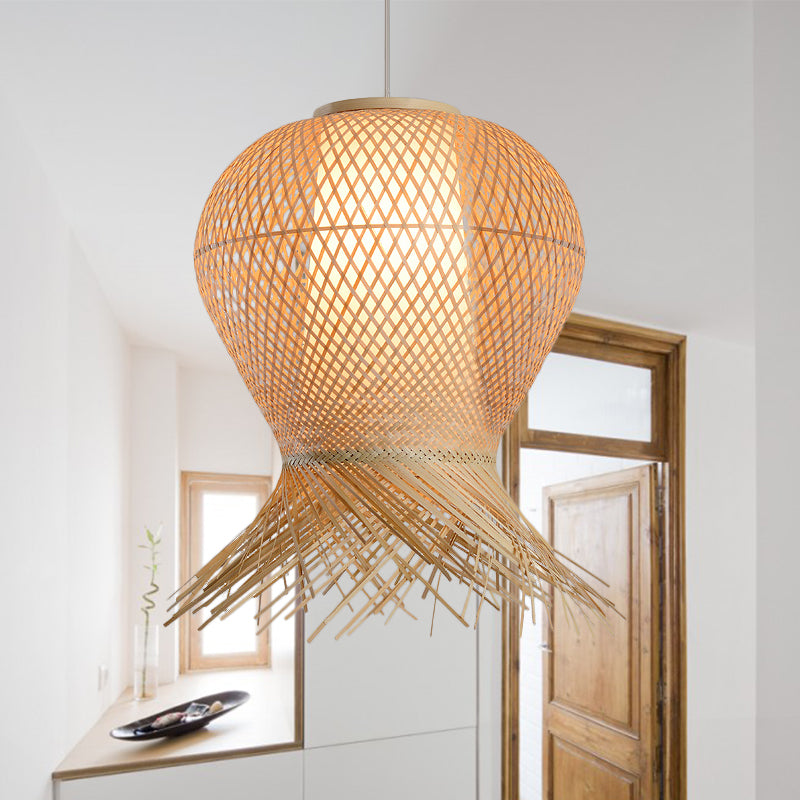 Woven Pendant Lighting Traditional Bamboo 1 Bulb 12"/16"/19.5" Wide Beige Hanging Lamp Kit for Living Room Beige 16" Clearhalo 'Ceiling Lights' 'Pendant Lights' 'Pendants' Lighting' 267489_2f69a3b7-d56b-4a26-a15d-5e2ca4573306