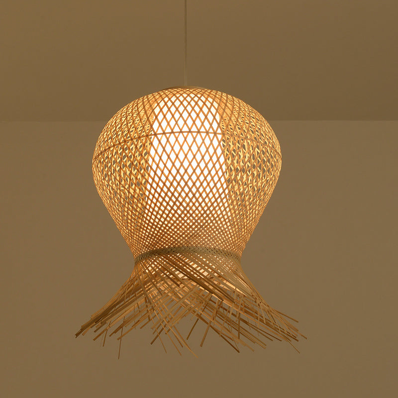 Woven Pendant Lighting Traditional Bamboo 1 Bulb 12"/16"/19.5" Wide Beige Hanging Lamp Kit for Living Room Clearhalo 'Ceiling Lights' 'Pendant Lights' 'Pendants' Lighting' 267490